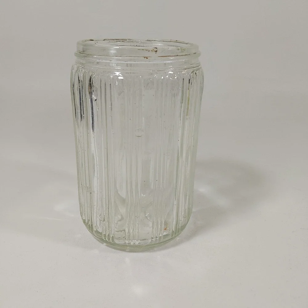 Antique HOOSIER STYLE CABINET Clear‎ Glass Tea Jar Canister Ribbed Lid 5
